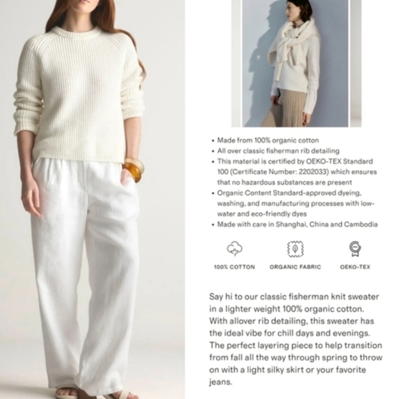 Quince 100% Organic Cotton Fisherman Crewneck Sweater Dark Grey Charcoal Ribbed - Picture 17 of 17